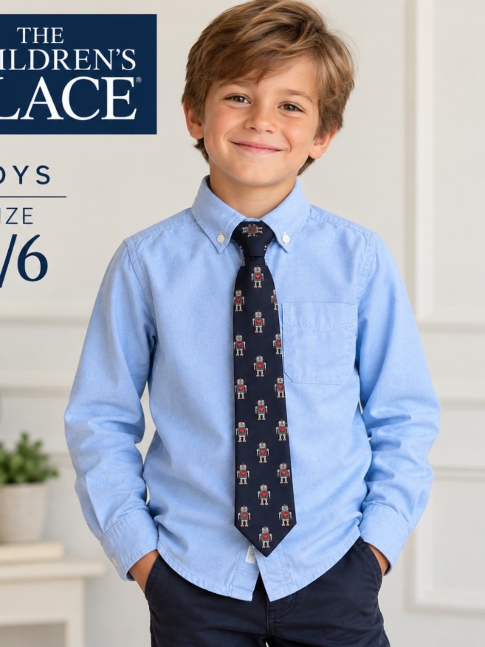 The Children’s Place Boys Blue Oxford Shirt & Robot Tie Set Size 5/6